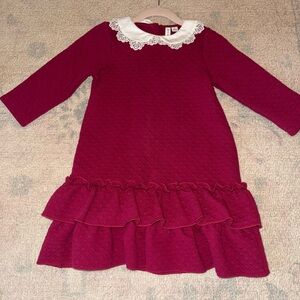 Janie and Jack Deep Red Dress with White Lace